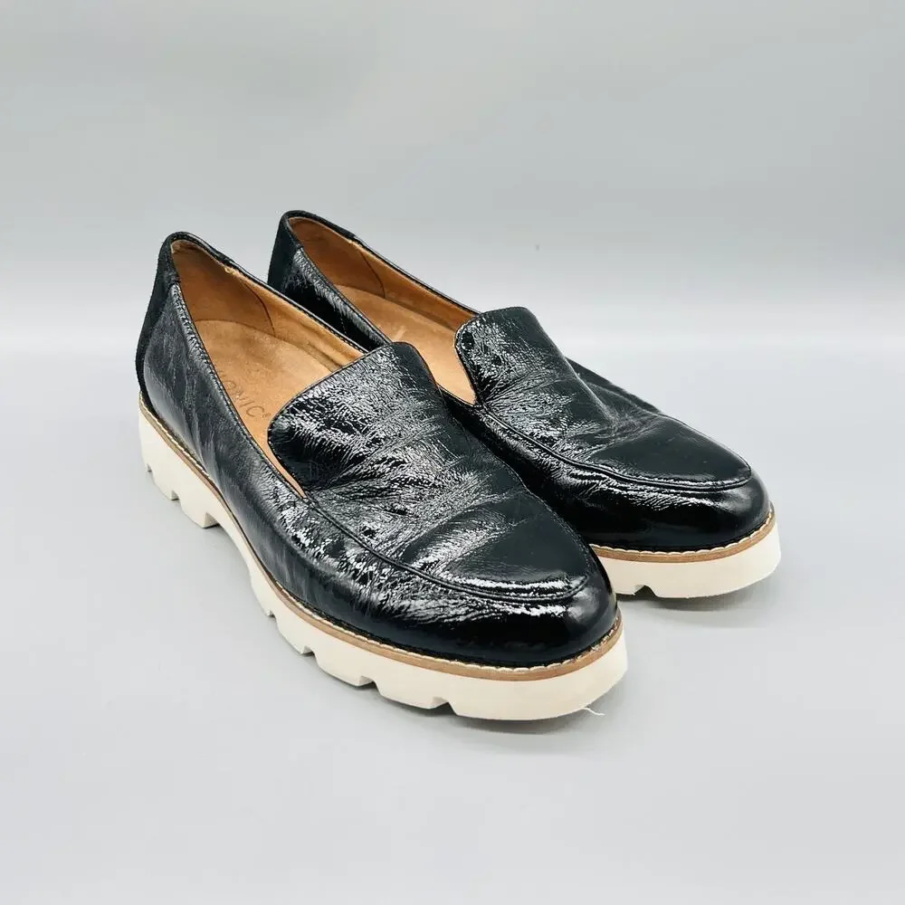 Vionic Shoes Womens 7 Black Patent Leather Kensley Loafers Lug Sole Comfort